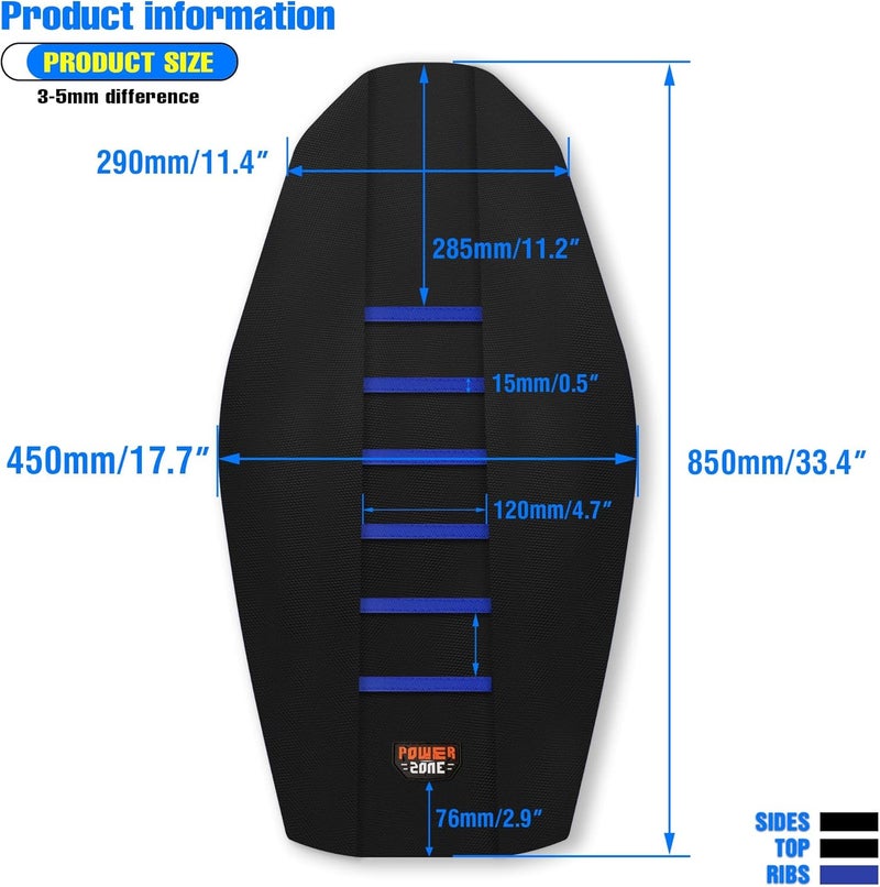 MCHMFG Motorcycle Universal Seat Cover Non-Slip Rubber Striped Gripper Soft Sewing for CRF WR WRF RMZ YZF SXF EXC EXC XC SX CR KLX Dirt Pit Bike Motocross Off Road Motorbike (Blue) - Image 4